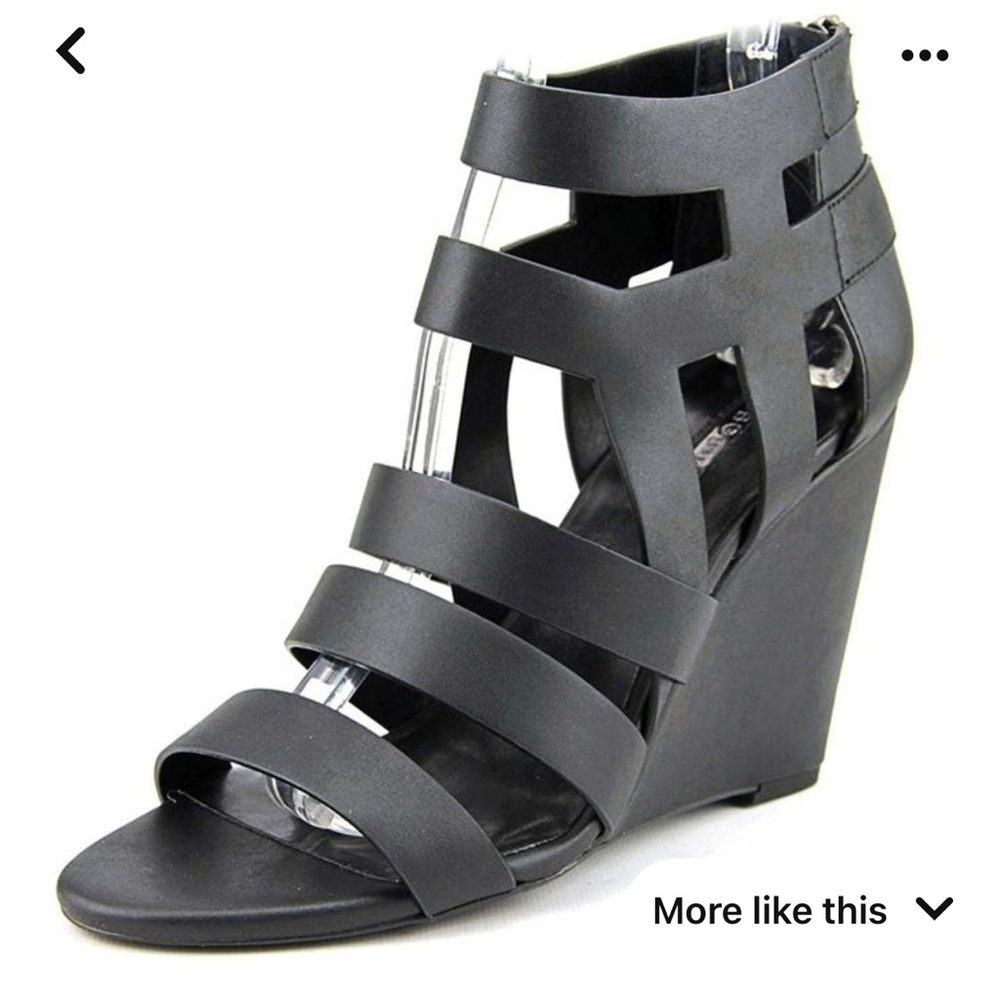 Bcbg generation maya open toe black wedge heel sz 7